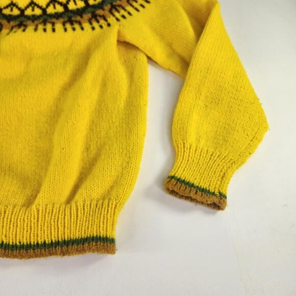 Marilyn Islandic Knit Sweater Size M/L VTG Fair Isle Jumper Yellow Wool Pullover - Picture 4 of 13